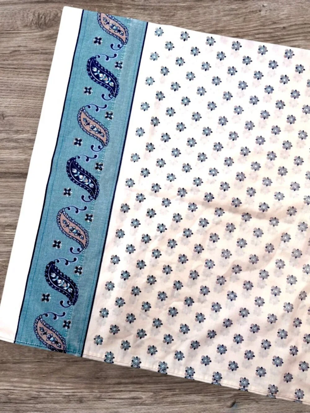 Vintage Stevens Queen Pillowcase Blue Floral Paisley Ditsy Cottagecore Bedding